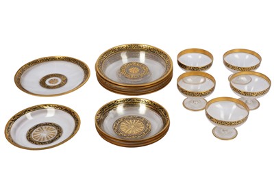 Lot 138 - A Continental glass and gilt glass part dessert service for four people