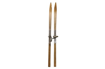 Lot 541 - A pair of Hickory skis and a pair of sapling poles
