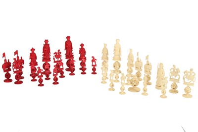 Lot 370 - A late 19th/early 20th century Chinese Canton ivory and stained ivory chess set