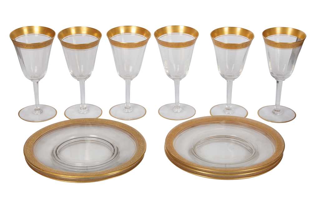 Lot 126 - A set of six Continental gilt and clear glass wine goblets, in the manner of Saint-Louis