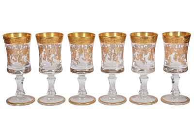 Lot 127 - A set of six Continental glass and gilt glass wine goblets