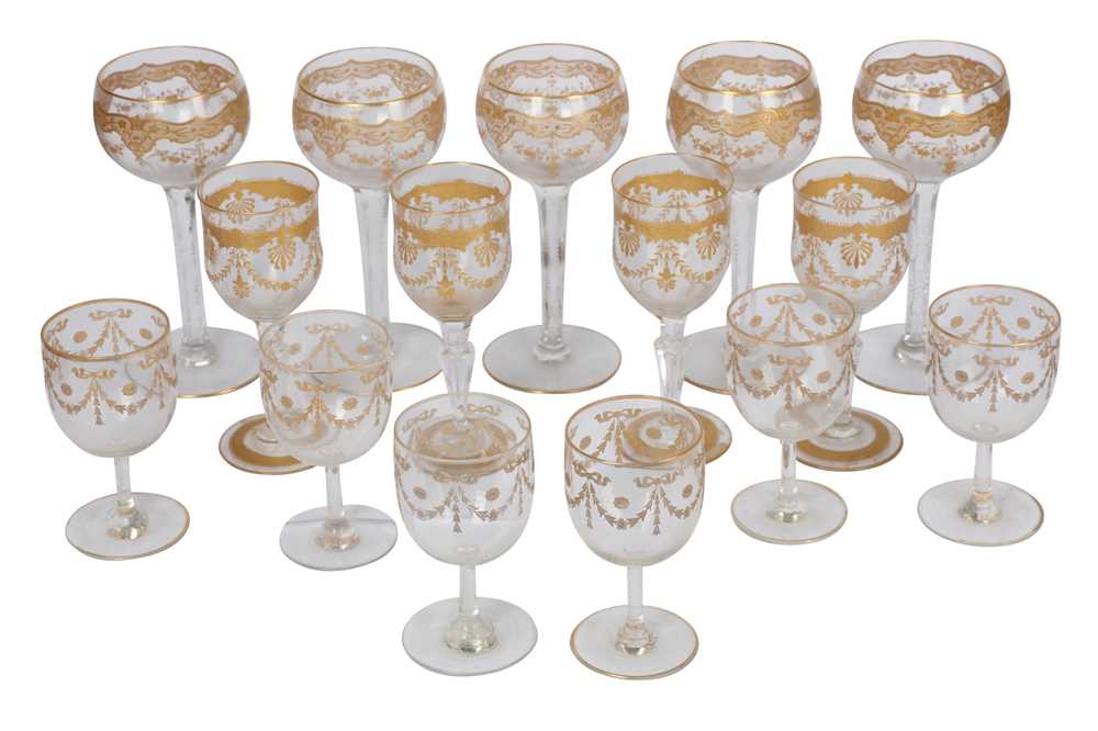 Lot 128 - Three sets of Continental clear and gilt drinking glasses