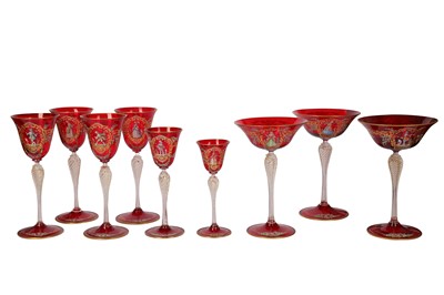 Lot 131 - A set of Four Venetian ruby glass drinking glasses