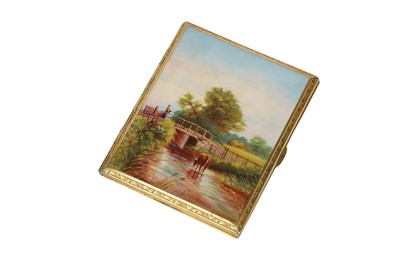 Lot 547 - A 20th century gold plated and enamel rectangular cigarette case