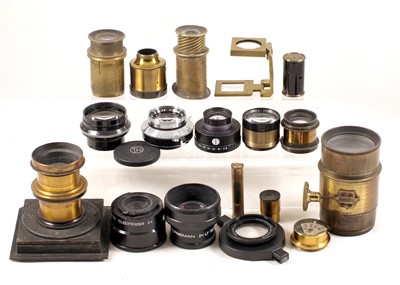 Lot 681 - Taylor, Taylor & Hobson Casket, Cooke, Ross & Other Brass Lenses etc.