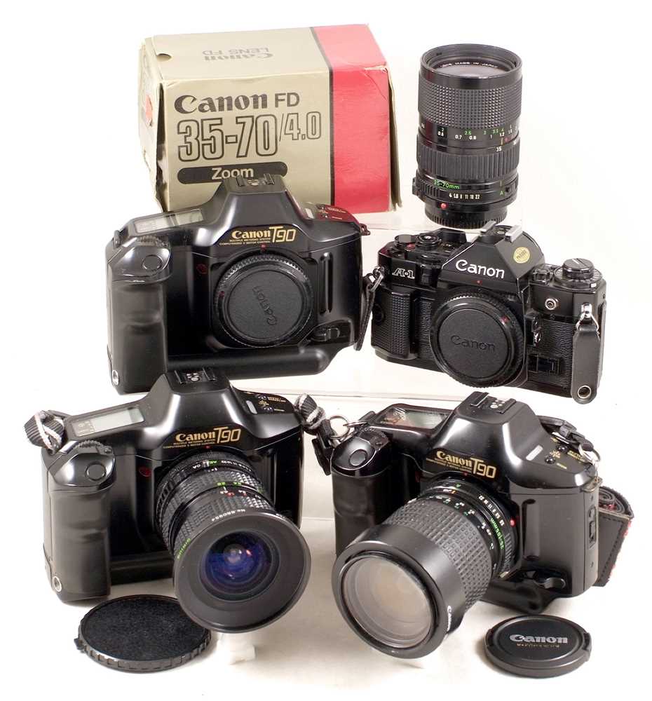 Lot 496 - Good Group of Canon T90 & A-1 Cameras &
