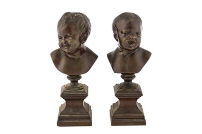 Lot 401 - A pair of French 20th century bronze busts of children, after Jean-Antoine Houdon