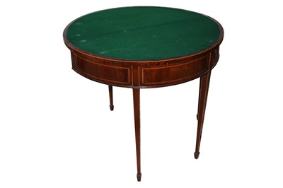 Lot 690 - A Sheraton style mahogany demi lune card table, circa 1900