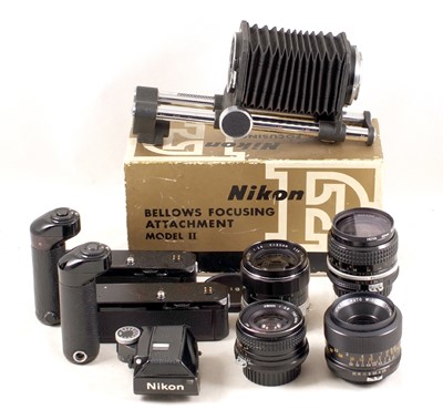 Lot 443 - Group of Nikon Fit Lenses, Flash & Bellows etc
