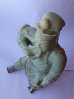 Lot 530 - TWO CHINESE JADE CARVINGS AND A STONE CARVING
