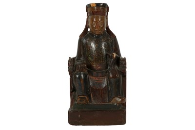 Lot 301 - A MING STYLE PAINTED WOOD FIGURE OF A SEATED SCHOLAR OR OFFICIAL