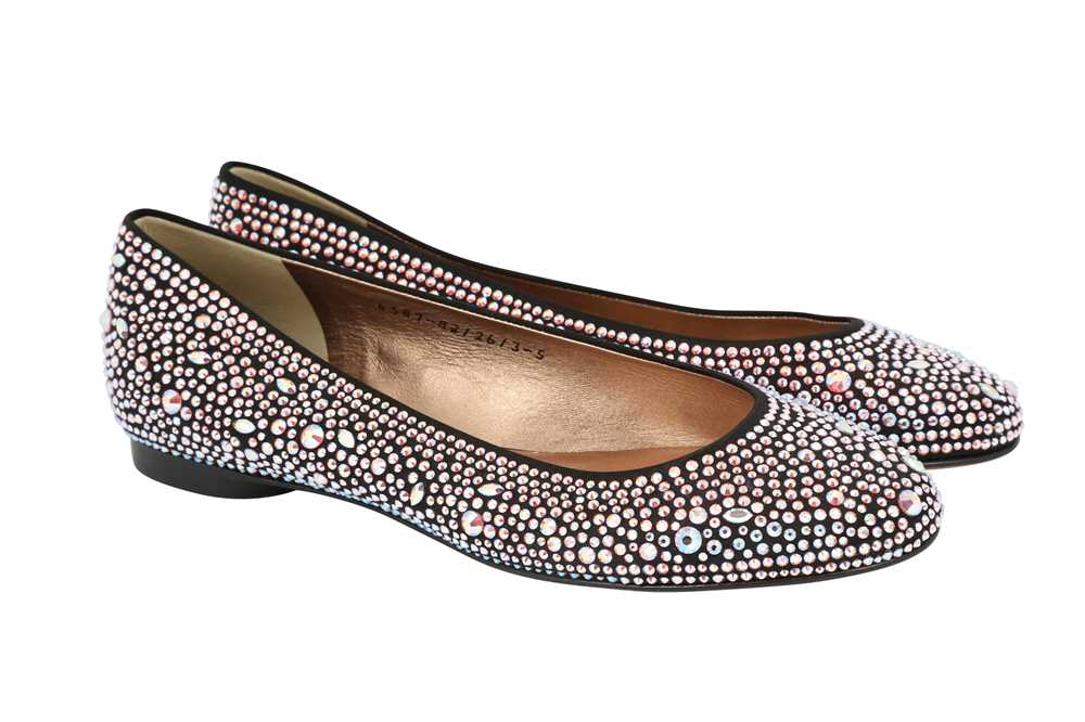 Lot 492 - Gina Black Crystal Embellished Ballet Flats - Size 38