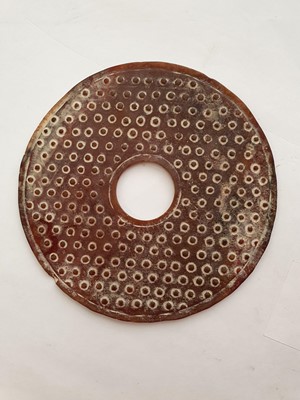 Lot 538 - A CHINESE HARDSTONE CONG AND A BI DISC.