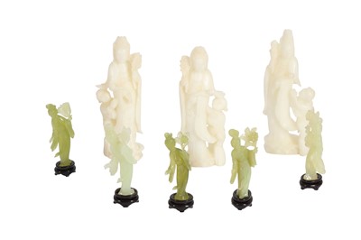 Lot 639 - EIGHT CHINESE HARDSTONE FIGURES OF LADIES, 20TH CENTURY.