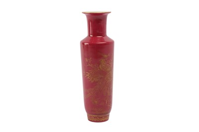 Lot 247 - A CHINESE RUBY-GLAZED AND GILT-DECORATED VASE.