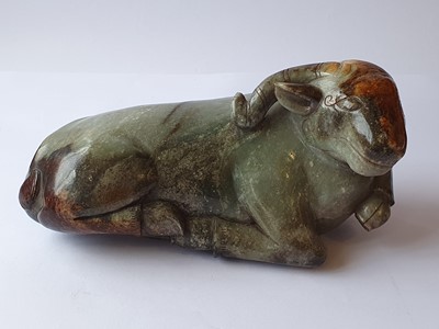 Lot 394 - A CHINESE PALE CELADON JADE 'RAM' CARVING.