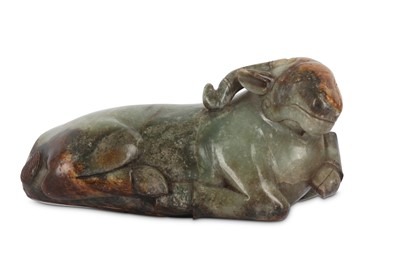 Lot 394 - A CHINESE PALE CELADON JADE 'RAM' CARVING.