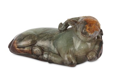 Lot 394 - A CHINESE PALE CELADON JADE 'RAM' CARVING.