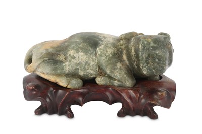 Lot 396 - A CHINESE PALE CELADON JADE 'OX' CARVING.