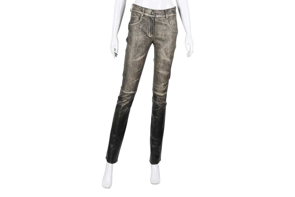 Lot 629 - Jitrois Grey Distressed Leather Trouser - Size 36