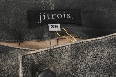 Lot 629 - Jitrois Grey Distressed Leather Trouser - Size 36