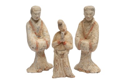 Lot 234 - THREE CHINESE POTTERY FIGURES.