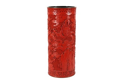 Lot 321 - A CHINESE CINNABAR LACQUER UMBRELLA STAND, 20TH CENTURY