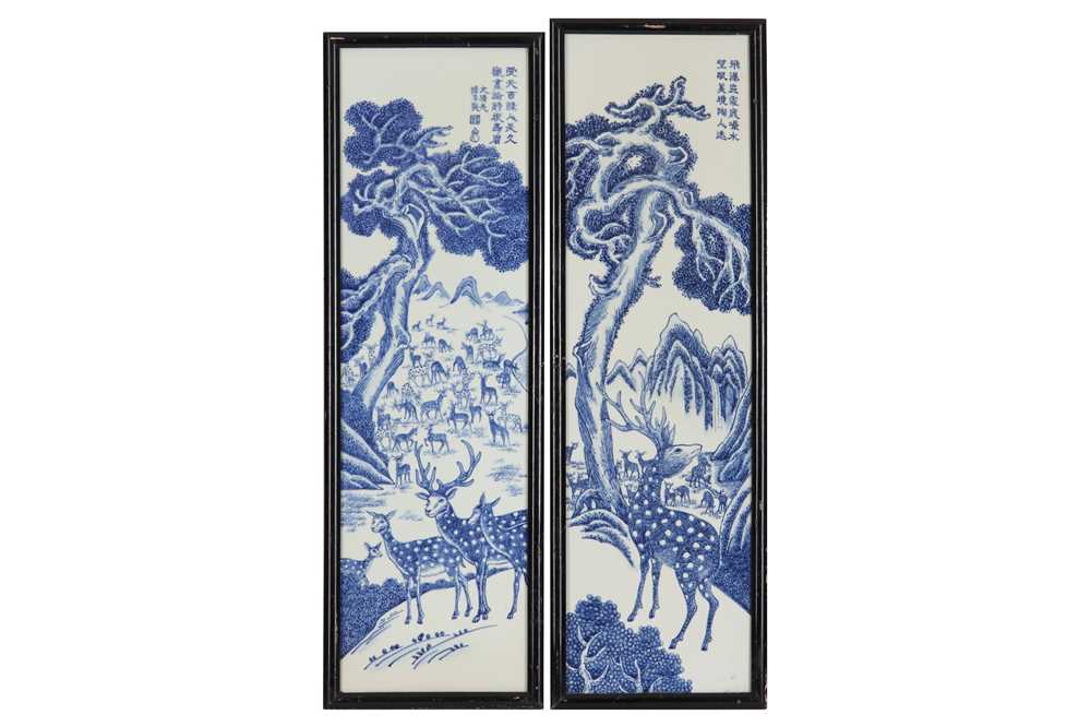 Lot 622 - A PAIR OF CHINESE BLUE AND WHITE PAINTINGS ON PORCELAIN, 20TH CENTURY