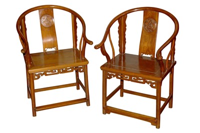 Lot 542 - A PAIR OF CHINESE ROSEWOOD CHAIRS, 20TH CENTURY