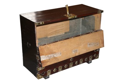Lot 544 - A COLONIAL LACQUERED PINE CAMPAIGN CHEST, PROBABLY FROM SINGAPORE