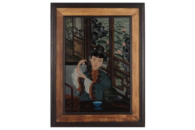 Lot 313 - A CHINESE PAINTING OF A LADY WEARING A PEARL STRUNG HAT, LATE 20TH CENTURY