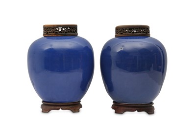Lot 286 - A PAIR OF CHINESE POWDER BLUE JARS.