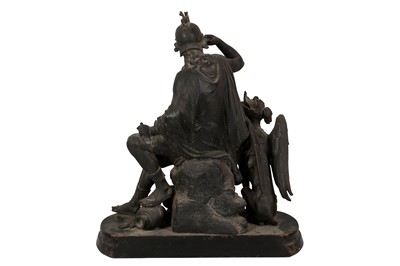 Lot 183 - A PATINATED SPELTER FIGURE GROUP OF OEDIPUS AND THE SPHINX, 19TH CENTURY