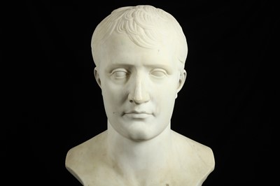 Lot 2 - AFTER  ANTOINE DENIS CHAUDET (FRENCH, 1763-1810): A LARGE 19TH CENTURY MARBLE BUST OF NAPOLEON