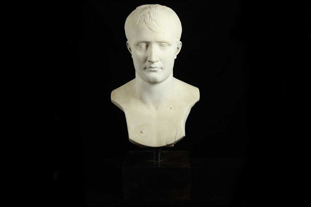 Lot 2 - AFTER  ANTOINE DENIS CHAUDET (FRENCH, 1763-1810): A LARGE 19TH CENTURY MARBLE BUST OF NAPOLEON