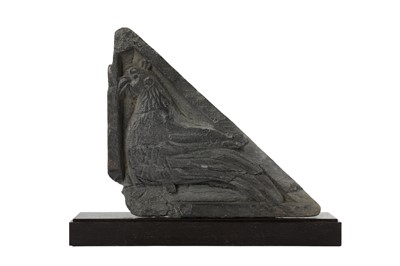 Lot 257a - A TRIANGULAR RELIEF CARVING WITH A ROOSTER