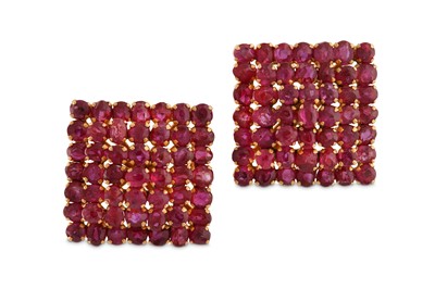 Lot 74 - A pair of ruby cluster earrings