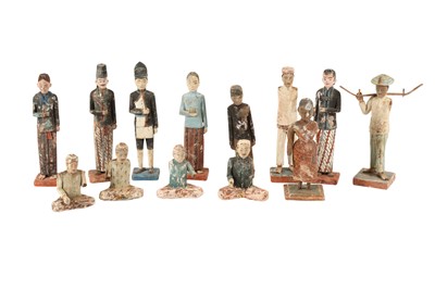 Lot 331 - THIRTEEN POLYCHROME-PAINTED WOODEN FIGURINES