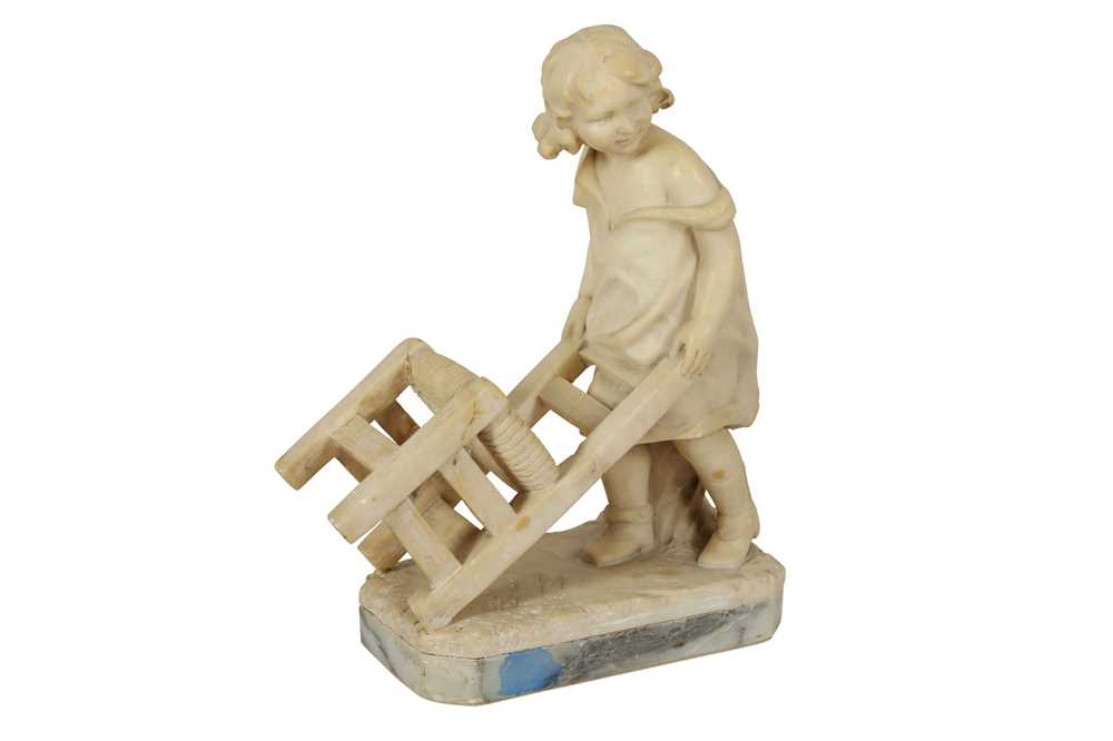 Lot 191 - AN ALABASTER FIGURE OF A CHILD WITH A CHAIR, PROBABLY ITALIAN, EARLY 20TH CENTURY