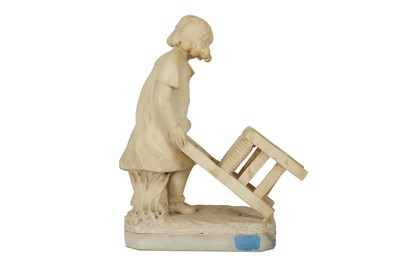 Lot 191 - AN ALABASTER FIGURE OF A CHILD WITH A CHAIR, PROBABLY ITALIAN, EARLY 20TH CENTURY