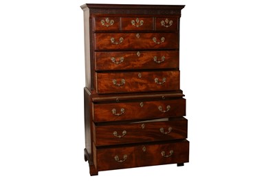 Lot 30 - A GEORGE III CHINESE CHIPPENDALE MAHOGANY CHEST ON CHEST