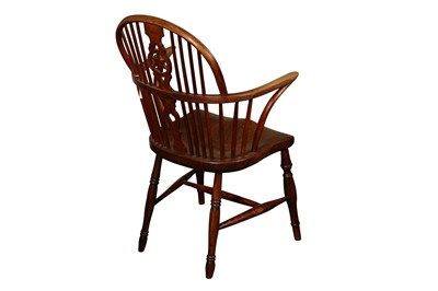 Lot 141 - A YEW WOOD, ASH AND ELM LOW BACK DOUBLE BOW WINDSOR CHAIR