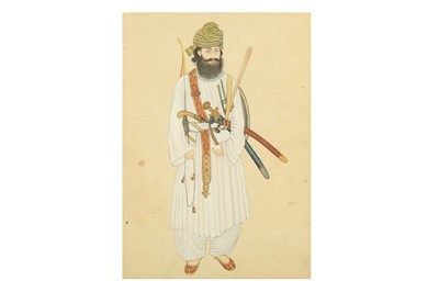 Lot 123 - A PORTRAIT OF A PASHTUN RECRUIT IN THE STYLE OF THE FRASER ALBUM