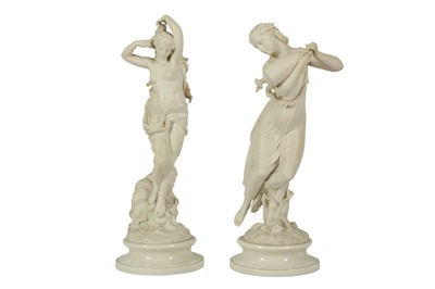 Lot 234 - A PAIR OF ROYAL WORCESTER PARIAN FIGURES OF MORNING DEW AND EVENING DEW, AFTER PRADIER