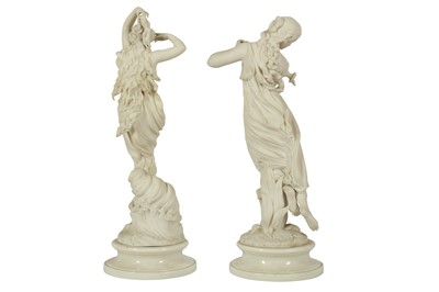 Lot 234 - A PAIR OF ROYAL WORCESTER PARIAN FIGURES OF MORNING DEW AND EVENING DEW, AFTER PRADIER