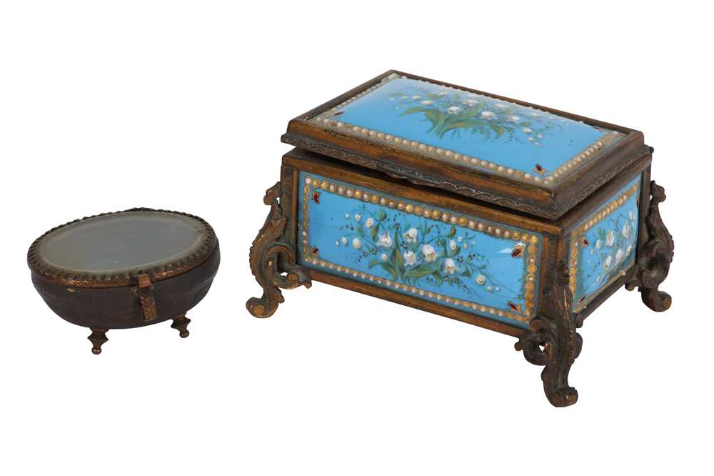 Lot 155 - A CONTINENTAL BLUE ENAMEL AND GILT METAL CASKET, LATE 19TH/EARLY 20TH CENTURY