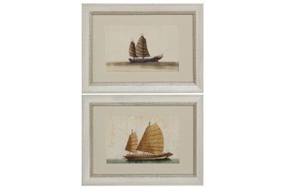 Lot 315 - A COLLECTION OF TWELVE CHINESE EXPORT PAINTINGS OF JUNKS, 19TH CENTURY