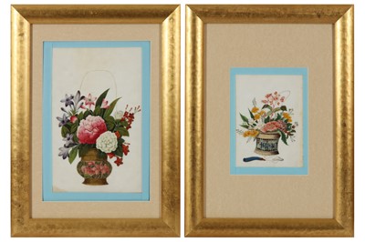 Lot 316 - A COLLECTION OF TWELVE CHINESE EXPORT PAINTINGS OF FLOWERS IN BASKETS, 19TH CENTURY
