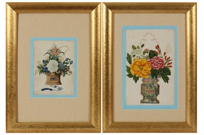 Lot 316 - A COLLECTION OF TWELVE CHINESE EXPORT PAINTINGS OF FLOWERS IN BASKETS, 19TH CENTURY