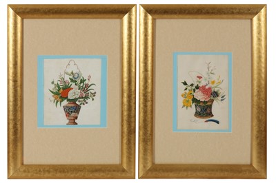 Lot 316 - A COLLECTION OF TWELVE CHINESE EXPORT PAINTINGS OF FLOWERS IN BASKETS, 19TH CENTURY